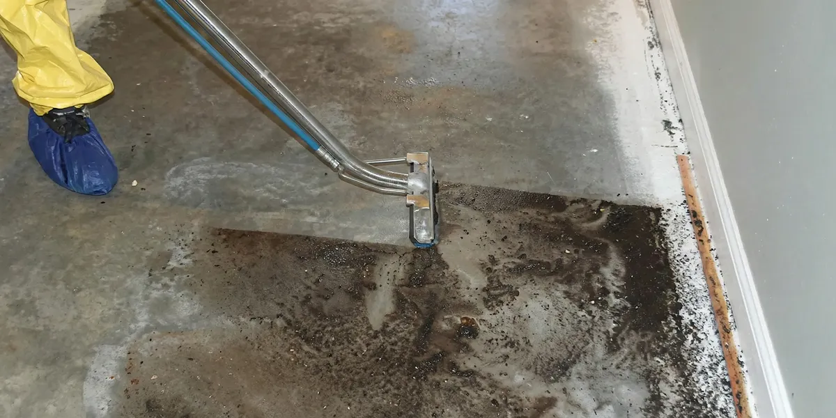 sewage removal technicians extracting contaminated wastewater from a residential floor in Wilmington, NC